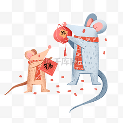 福鼠年图片_2020年春节红色喜庆鼠年贴对联挂