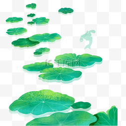 鱼戏莲叶图图片_河面上飘着绿色的莲叶