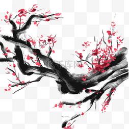 梅花山水图片_手绘中国风梅花水墨风插画装饰PNG