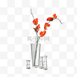 玻璃水杯psd图片_玻璃水杯插红色花
