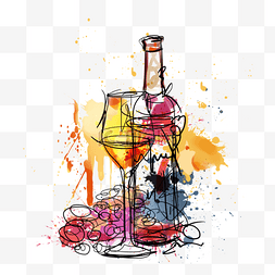 线条酒水图片_卡通红酒酒瓶与酒杯