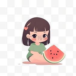 正在吃西瓜的小女孩