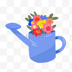 水壶剪贴画图片_蓝色水壶和花朵卡通嬉皮士贴纸