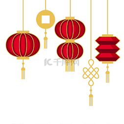 中国传统节日图片_挂着大红灯笼的插图。