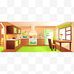 内饰卡通图片_现代化的厨房内饰配有家具。设计