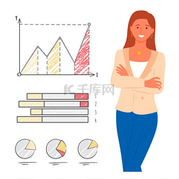 企业发展素材图片_妇女介绍有关管理统计数据、三角