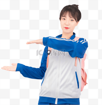 学生妹学生背书包手势动作