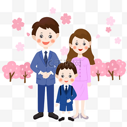 日本花瓣元素图片_日本入学典礼概念家庭合影