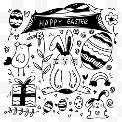 兔子彩蛋复活节涂鸦风线条画
