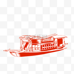古风渔船素材图片_江南古镇红色船只