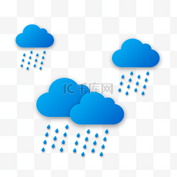 剪纸风格大雨天气蓝色云朵