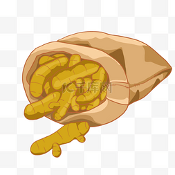 卡通姜黄图片_姜黄香料一袋卡通风格印度食品黄