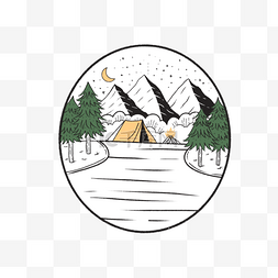 森林露营单色线条简笔画