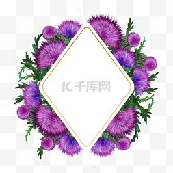留言框扁平图片_蓟花卉水彩紫色边框