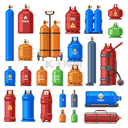 易燃易爆瓶子图片_气瓶丙烷氧气和丁烷金属容器圆柱