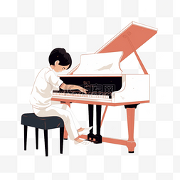 钢琴免抠图片图片_弹钢琴扁平插画手绘免抠元素