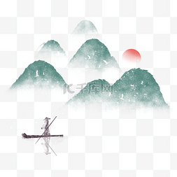 中国风水墨淡彩简约中式景观山水