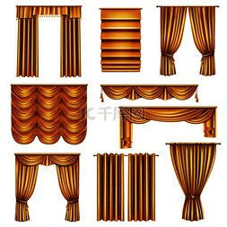 演讲材料图片_一套逼真的豪华金色窗帘，各种窗