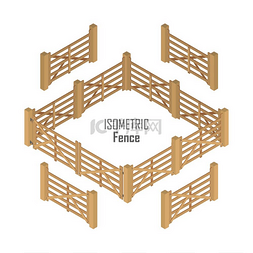 矢量栅栏素材图片_木制农场栅栏部分与门从四个侧面