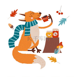 森林派对图片_你好秋天秋天的一天滑稽的红狐狸
