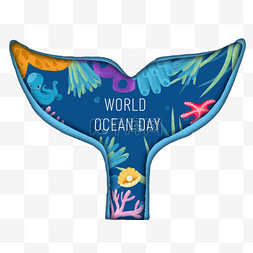 蓝色鱼尾世界海洋日植物动物