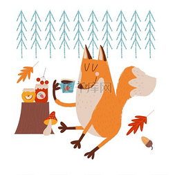 你好秋天秋天的一天滑稽的红狐狸