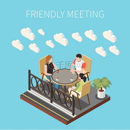 咖啡馆椅子图片_带有友好会议标题和两个人在露台