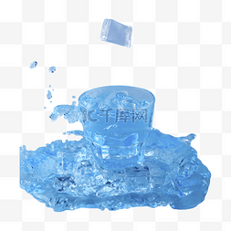 透明无色液体水杯冰块水