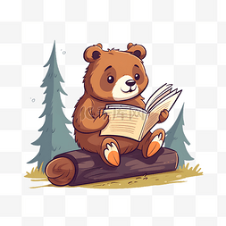看书手绘图片_卡通可爱看书的小熊