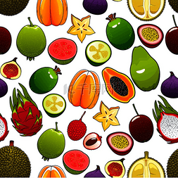 绿色食物背景图片_异国情调和热带水果。