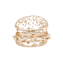 速食食品标签图片_汉堡或芝士汉堡独立快餐速食草图