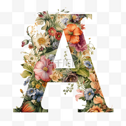 a英文字母png图片_洛可可风格鲜花环绕字母系列字母