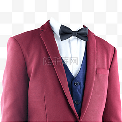 服装正式图片_白衬衫红西装领结摄影图