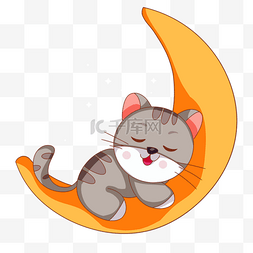 甜美海报装饰图片_可爱的小猫在月亮上睡觉