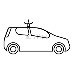 汽车轮廓矢量图图片_安全车警车带有警笛图标的黑色轮