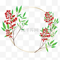 植物花卉花环图片_红色果实水彩植物婚礼花卉花环