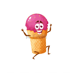 华夫饼可爱图片_卡哇伊草莓冰淇淋勺在华夫饼蛋卷