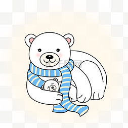 蓝色工笔画图片_白色可爱北极熊动物母亲节