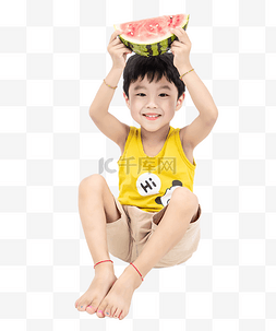夏季男孩吃西瓜