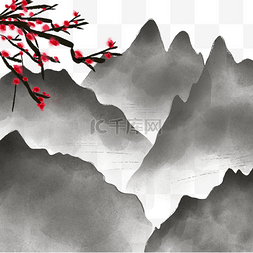 红色的梅花中国风格水墨艺术画