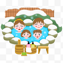 温泉图片_雪天温暖的日本泡温泉插画