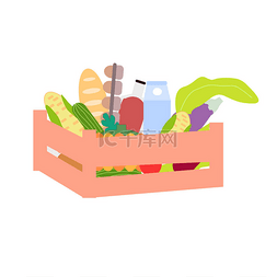 装满蔬菜的图片_装满蔬菜和食物的木盒，一个矢量