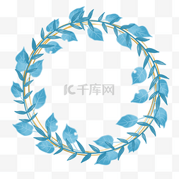 圆形蓝色叶子婚礼边框