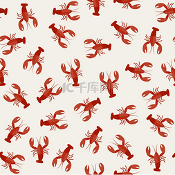 小龙虾无缝图案红色龙虾的平面图