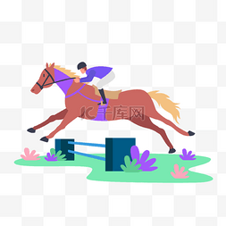 人运动员插画图片_卡通马术赛插画骑手骑马越过障碍
