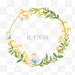 花卉装饰标签设计图片_花卉金线边框蝴蝶水彩风格