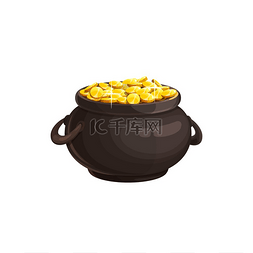 硬币小图标图片_装满金隔离金属锅的铜锅，里面有