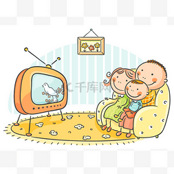 手绘看电视图片_家人在一起看电视