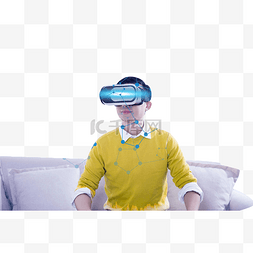 男子戴VR虚拟眼镜体验人物