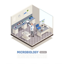 显微镜矢量图片_微生物学等距组合与男性科学家在